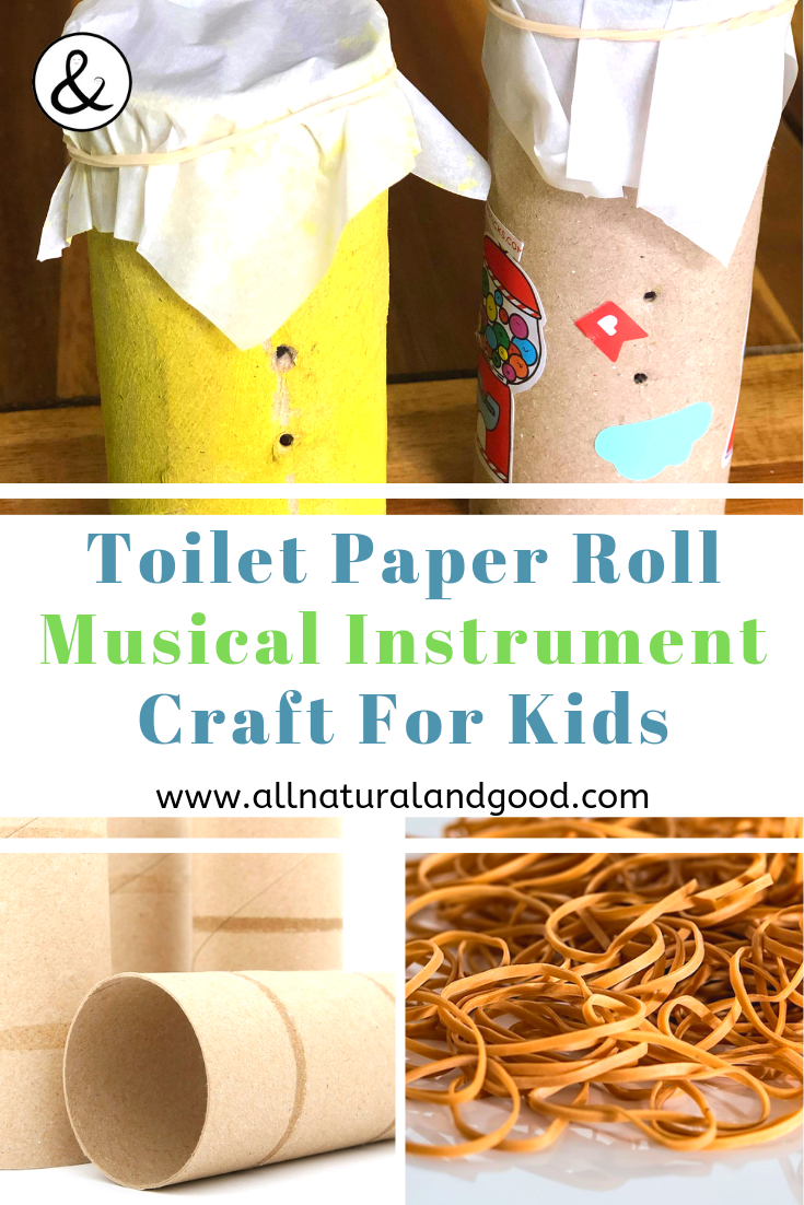 This toilet paper roll craft for kids uses toilet paper roll cardboard tubes to make musical instruments for toddlers and kids. What a creative DIY project making a kazoo out of toilet paper rolls. Homemade kazoos are a fun way to make noise with upcycled materials. #toiletpaperrollcraft #homemadekazoo #musicalinstrumentcraft